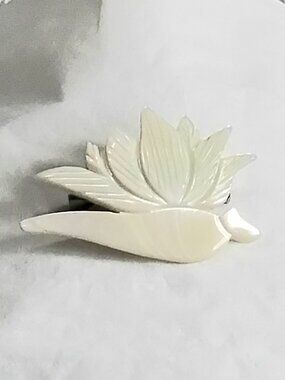 Vintage & Beautiful Mother of Pearl Lotus/Bird Brooch Quality Costume Jewelry!!